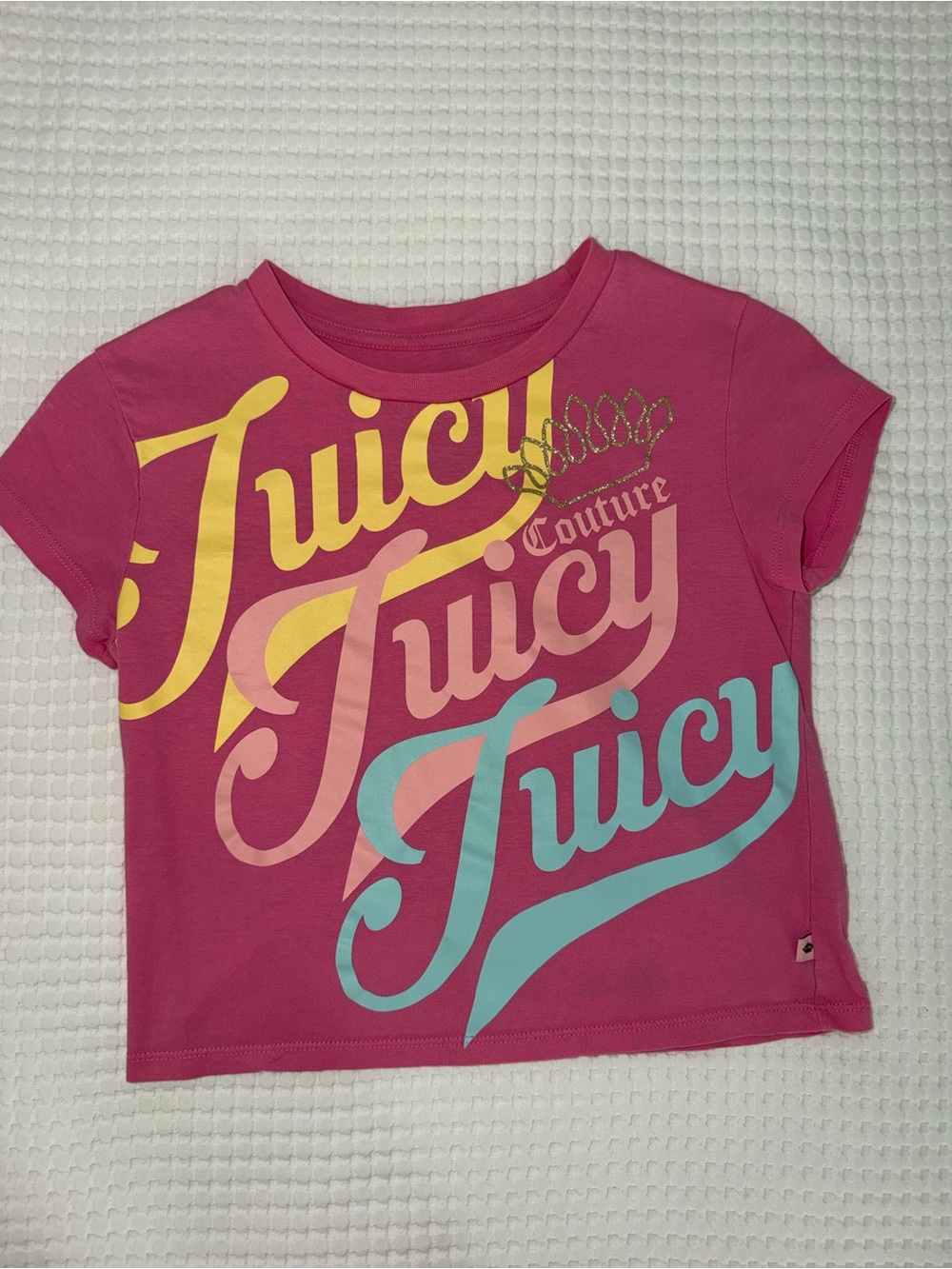 Juicy Couture Girls' Hot Pink Graphic Tee with Multicolor 'Juicy' Script